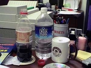 my desk, back when it was small and crowded... note the BTW Hornet :-)